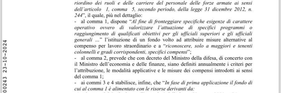 S.U.M.: CON IL DECRETO INTERMINISTERIALE DIFESA – ECONOMIA E FINANZE, IN ARRIVO NUOVI COMPENSI PER GLI UFFICIALI SUPERIORI DELLE FORZE ARMATE (IL FAMOSO FONDINO). RITENIAMO INOPPORTUNA LA TEMPISTICA DEL PROVVEDIMENTO.