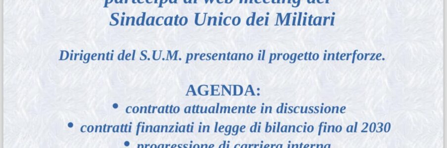 Buongiorno…questa sera il nostro incontro periodico con chi vuole conoscerci e perché no controllare. Collegatevi e incontrerete e vi confronterete con i colleghi del S.U.M.. Vi aspettiamo numerosi